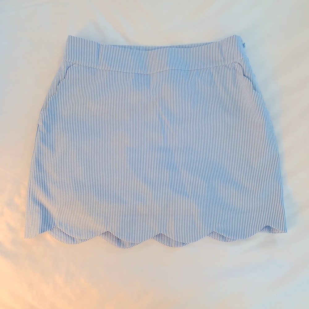 Blue and white seersucker skort.